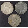 Image 1 : ( 3 ) NICE CIRCULATED PEACE SILVER DOLLARS: 1922, 1923-D & 1924