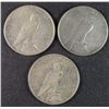 Image 2 : ( 3 ) NICE CIRCULATED PEACE SILVER DOLLARS: 1922, 1923-D & 1924