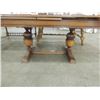 Image 2 : ANTIQUE DINING TABLE ACORN BASE TIGER STRIPE TOP