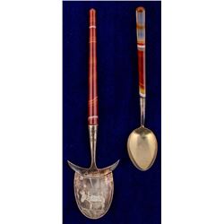 Two Gorgeous Banded Red Agate Spoons