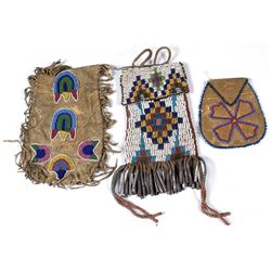 Three Native American Leather Beaded Bags