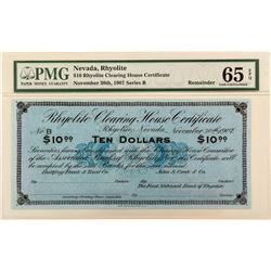Rhyolite Clearing House Certificate $10 Scrip