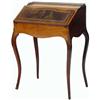 Image 1 : French inlaid walnut bureau, the fall with a painted lovers' scene revealing a well and fitted inter