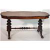 Image 1 : Victorian walnut stretcher coffee table with floral carved edge on carved turned supports and stretc