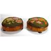Image 1 : Pair of circular walnut footstools with needlework upholstery