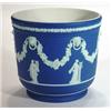 Image 1 : Victorian Wedgwood deep blue and white Jasperware jardiniere moulded with lions masks, leaves and be