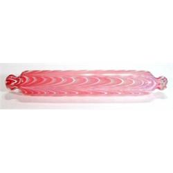 Victorian Nailsea glass rolling pin with pulled pink and white loops, 42cm long