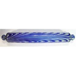 Victorian Nailsea glass rolling pin with pulled blue loops, 42cm in length