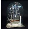 Image 1 : Victorian blown glass galleon with sailors climbing the ropes beside a lighthouse under a glass dome