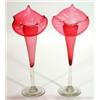 Image 1 : Pair of Victorian Cranberry glass 'Jack in the Pulpit' vases, 32cm high