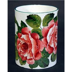 Wemyss pottery cylindrical tankard hand painted with roses, painted mark to base, 16cm high (for res