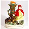 Image 1 : Hand painted Victorian Staffordshire spill vase, Little Red Riding Hood beside a tree and dog, 20cm 