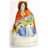 Image 1 : Hand painted Victorian Staffordshire figurine 'Little Red Riding Hood' beside a tiger, 14cm high