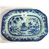 Image 1 : Chinese hand painted blue and white rectangular export meat plate decorated in the Willow pattern