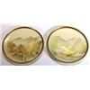 Image 1 : Two Japanese Satsuma plates hand painted and gilded with trees and village scenes beneath mountains,