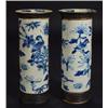 Image 1 : Pair of hand painted Chinese crackle glazed cylindrical vases, decorated with flowers and birds, 26c