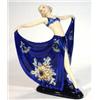 Image 1 : Large Goldscheider Art Deco maiden in a flowing blue dress painted with flowers, signed Lorenzl and 