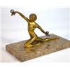 Image 1 : Crouching bronze Art Deco maiden on a rectangular marble base, 23cm in length