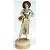 Image 1 : Art Deco silvered Spelter flapper girl clutching a tambourine on an onyx base, 30cm high