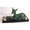 Image 1 : Art Deco style cast bronze deer on onyx and black marble rectangular base, 30cm long