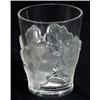 Image 1 : Clear Lalique glass beaker moulded with frosted glass leaves, etched marks to base, 13cm high