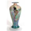 Image 1 : Shelley iridescent glazed vase, hand painted and gilded with carp onto a blue ground by Walter Slate