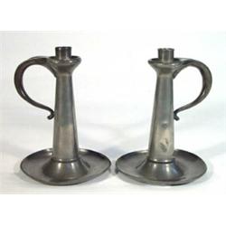 Pair of Liberty Tudric pewter circular based chambersticks, impressed Tudric and numbered 02490 to b