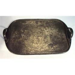 Shaped rectangular Libertys Tudric pewter tray with twin strap handles by Archibald Knox, marked Tud