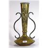 Image 1 : Slender brass Art Nouveau vase with flared base and twisted iron handles embossed with sprigs of flo