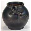 Image 1 : Black and green iridescent glazed Art pottery vase relief moulded with a lizard climbing the neck, i