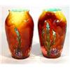 Image 1 : Pair of continental pottery vases, hand painted and relief moulded with flowers onto a treacle glaze