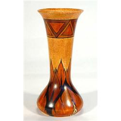 George Clews Chameleonware vase hand painted with brown flame pattern, marks to base, 26cm high