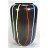 Image 1 : 1950s Italian pottery vase hand painted with blue, yellow, red and mint green stripes onto a black g