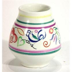 Poole Pottery traditional vase, hand painted with a band of flowers and birds, marks to base, 10cm h