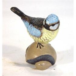 Hand painted Barbara Lynley Adams bluetit on a toadstool, impressed marks to base, 10cm high