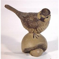 Poole pottery Barbara Lynley Adams sparrow on a toadstool, impressed marks to base, 11cm high