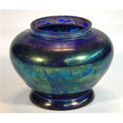 Blue iridescent glass vase, 11cm high