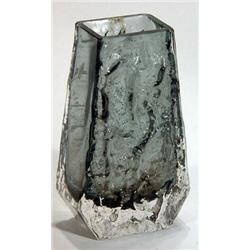 Whitefriars coffin shaped pewter coloured glass vase, 14cm high