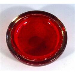 Whitefriars ruby red bubble glass ashtray, 14cm diameter