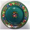 Image 1 : Mintons Rotique patterned plate, hand coloured and transfer printed with fruit onto a green ground, 