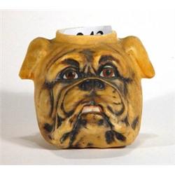 Hand painted bisque boxer dog head vesta, 7cm high