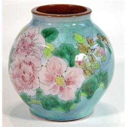 1950s Chelsea Art pottery vase decorated with panels of flowers, inscribed marks to base, 18cm high