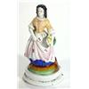 Image 1 : Victorian hand painted porcelain figurine of a young maiden clutching a basket of fruit, 17cm high