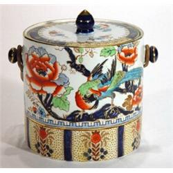 Victorian hand coloured and transfer printed Losolware biscuit barrel and cover, decorated with cont