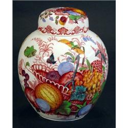 Hand coloured and transfer printed Masons fruit basket patterned ginger jar and cover, marks to base