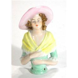 Hand painted Victorian porcelain pin lady, 9cm high