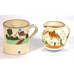 Mottoware tankard and a jug 'Waste Not, Want Not', largest 7cm high