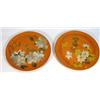 Image 1 : Two Watcombe terracotta plates hand painted with flowers and butterflies, impressed marks to base, 2