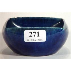 Blue glazed square Dickerware bowl, impressed marks to base, 11cm diameter