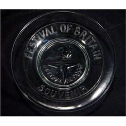 Clear pressed glass Festival of Britain souvenir ashtray, 13cm diameter